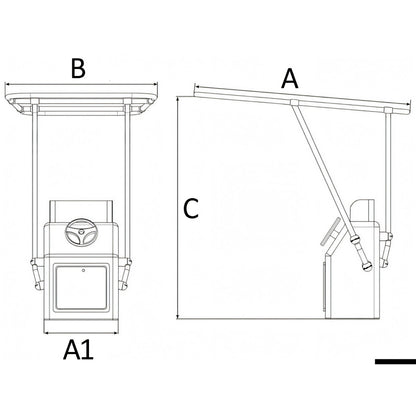Disegno quotato del T-Top professionale Heavy Duty Osculati con quote A, B, C e A1
