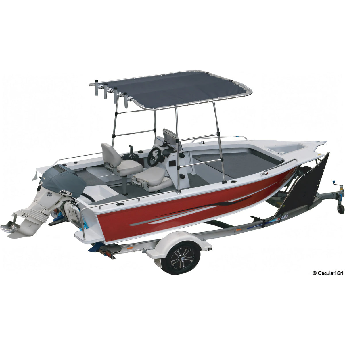 TARGA Top Osculati con struttura anodizzata Ø 32 mm e telo blu ATLAS su barca