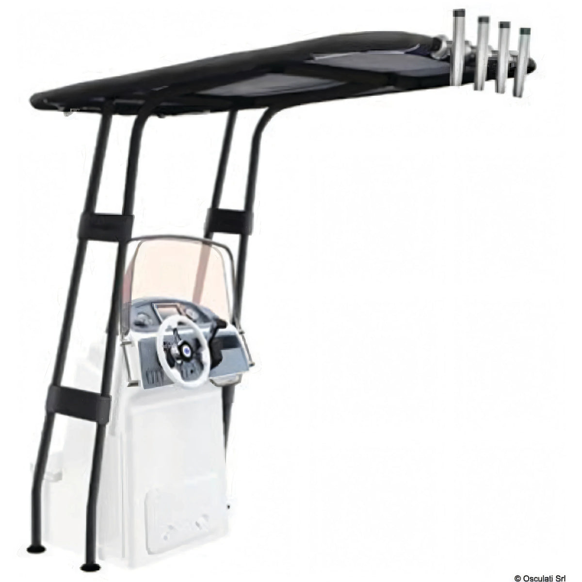 T-Top professionale Osculati nero con telo nero ATLAS 400 g/m² e tubo Ø 44 mm
