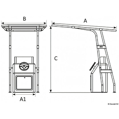 Disegno quotato del T-Top professionale Osculati con quote A, B, C e A1