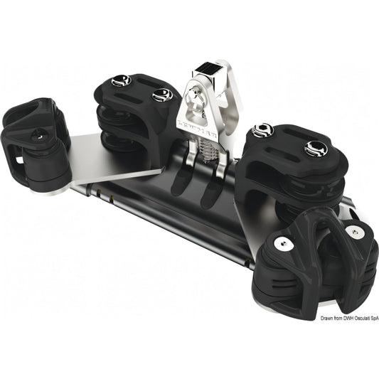 Carrello randa Lewmar NTR su sfere in Torlon con supporto verticale, pulegge doppie e strozzatore