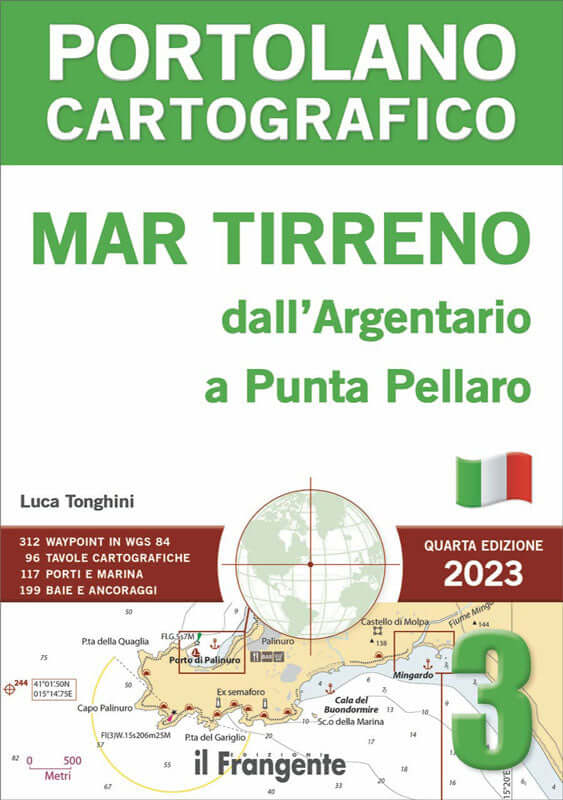 Copertina Portolano Cartografico Mar Tirreno Argentario-Punta Pellaro, 4ª Ed. 2023, con mappa nautica