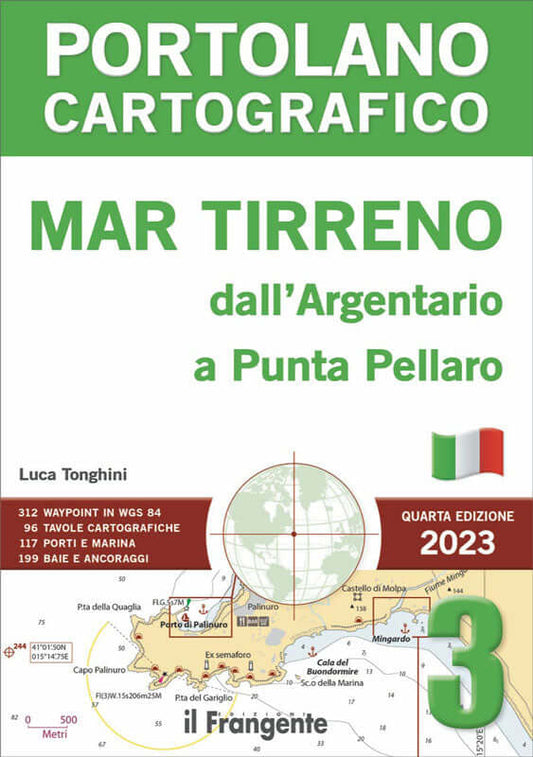 Copertina Portolano Cartografico Mar Tirreno Argentario-Punta Pellaro, 4ª Ed. 2023, con mappa nautica
