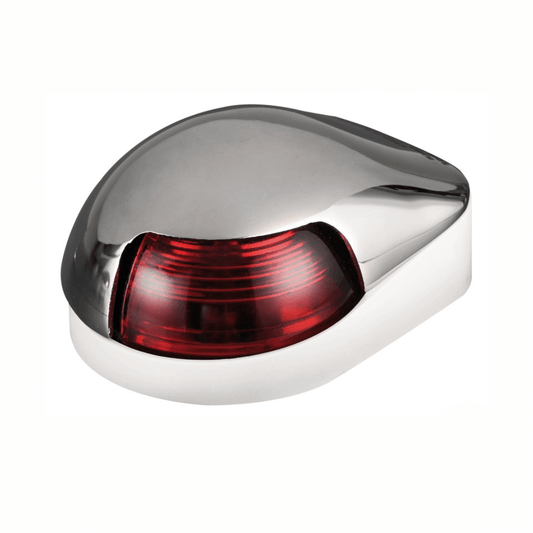 Fanale di coperta nautico inox lucido con lente rossa 112,5° di prua, forma compatta ovale