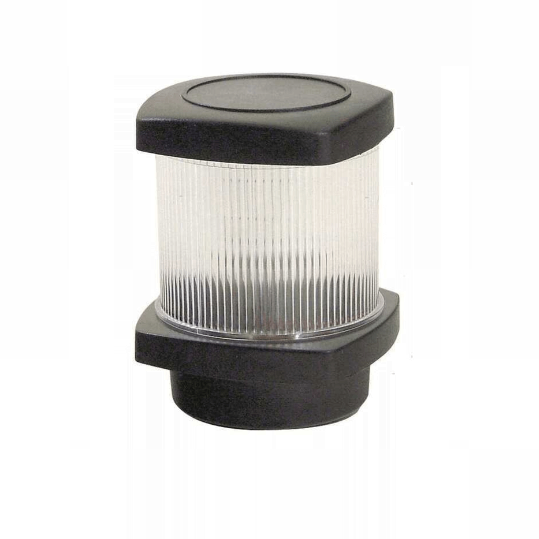 Fanale di fonda 360° bianco in plastica nera con lente cilindrica striata trasparente per imbarcazioni <20M