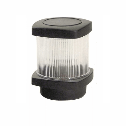 Fanale di fonda 360° bianco in plastica nera con lente cilindrica striata trasparente per imbarcazioni <20M