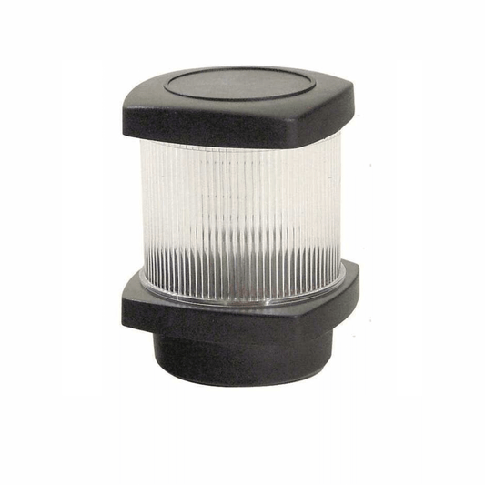 Fanale di fonda 360° bianco in plastica nera con lente cilindrica striata trasparente per imbarcazioni <20M
