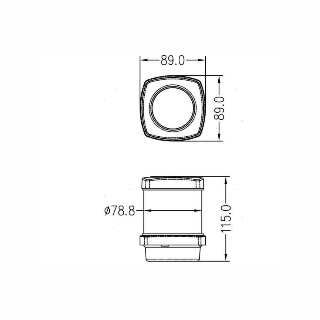 Scheda tecnica fanale di fonda 360° CE per imbarcazioni fino a 20M con dimensioni 89x89mm e diametro 78,8mm