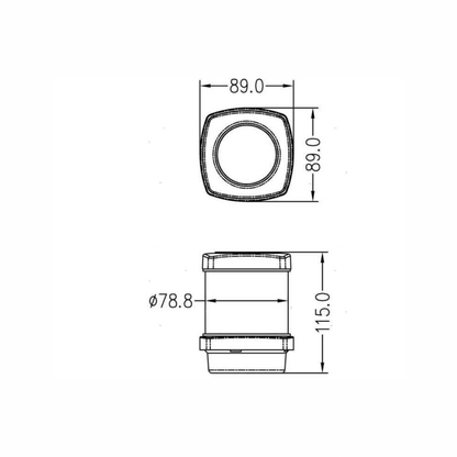 Scheda tecnica fanale di fonda 360° CE per imbarcazioni fino a 20M con dimensioni 89x89mm e diametro 78,8mm