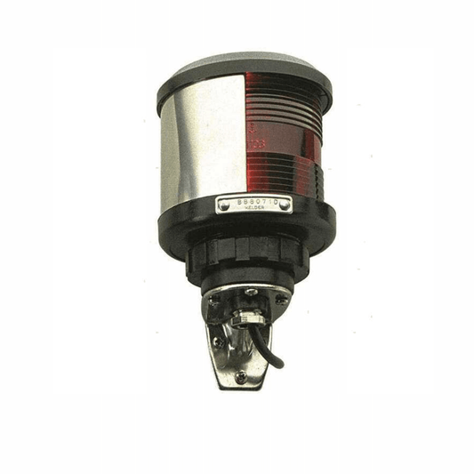 Fanale navigazione LED rosso e inox con staffa side mount, corpo cilindrico bicolore