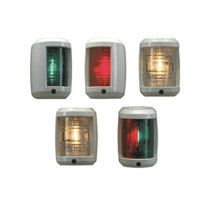 Fanali navigazione RIna Mini White: set 5 luci verde, rossa, bianca e combinata, corpo plastico grigio