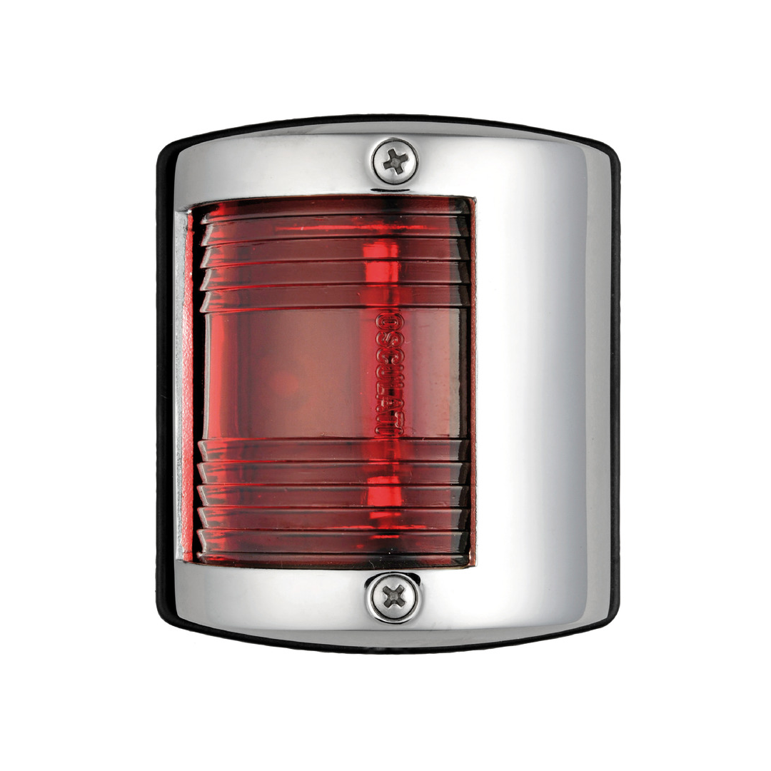 Fanale di navigazione rosso babordo UTILITY 85 in acciaio inox lucido con lente rossa a righe