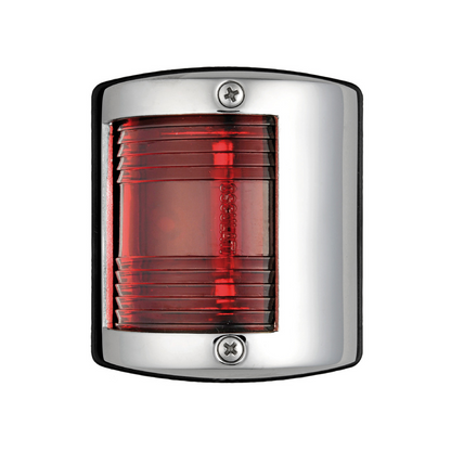 Fanale di navigazione rosso babordo UTILITY 85 in acciaio inox lucido con lente rossa a righe