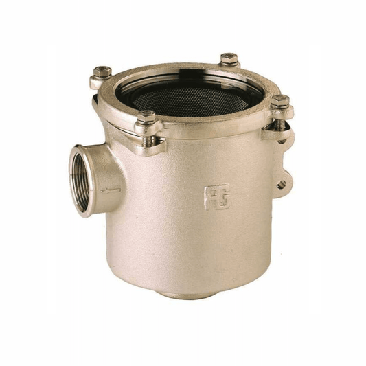 Filtro acqua di mare RGM 1" in ottone nichelato con cestello e coperchio a viti