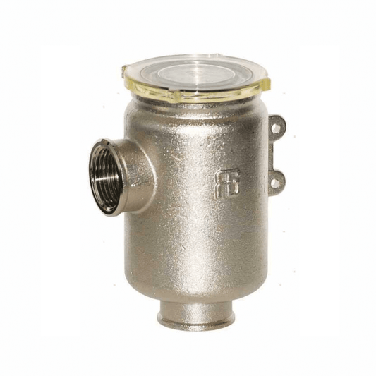 Filtro acqua di mare RGS 3/4" in ottone nichelato con coperchio trasparente e attacco filettato laterale