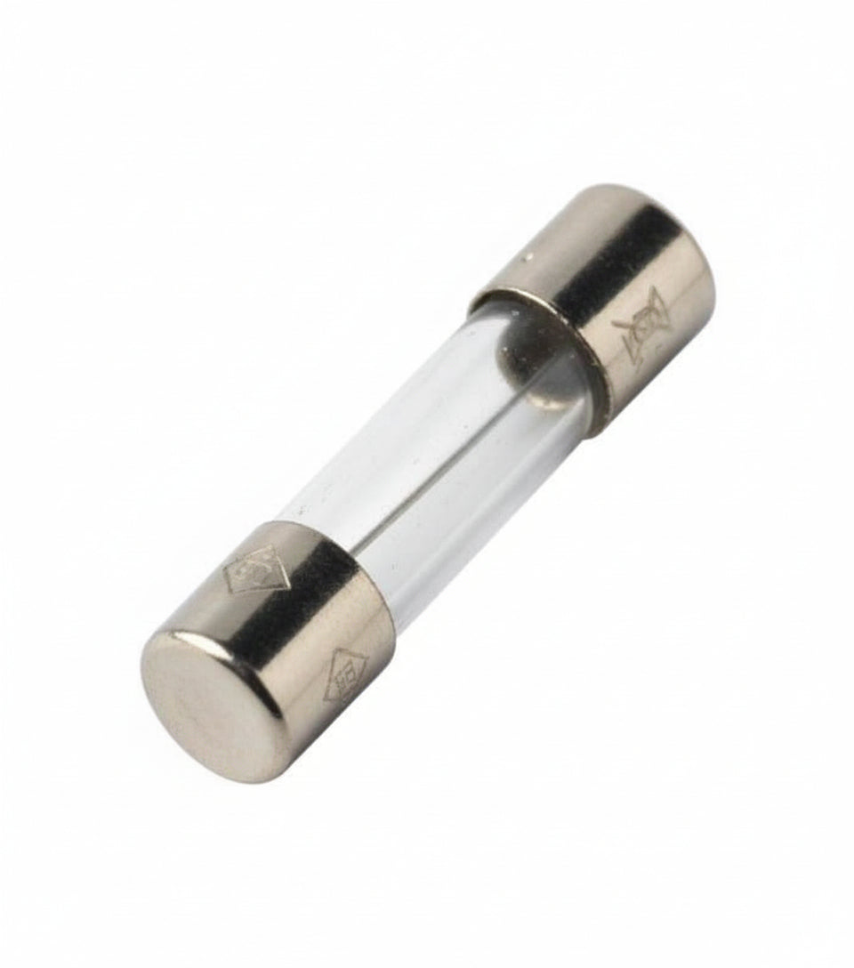 Fusibile in vetro 5x20mm con cappucci metallici cromati e filamento interno visibile