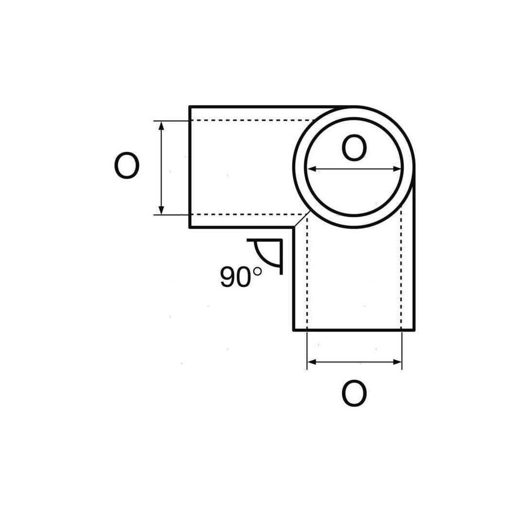 Scheda tecnica giunto gomito 90° tre vie in acciaio inox AISI 316 con dimensioni diametro esterno