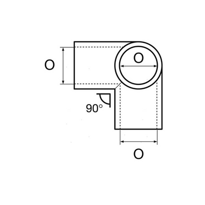 Scheda tecnica giunto gomito 90° tre vie in acciaio inox AISI 316 con dimensioni diametro esterno
