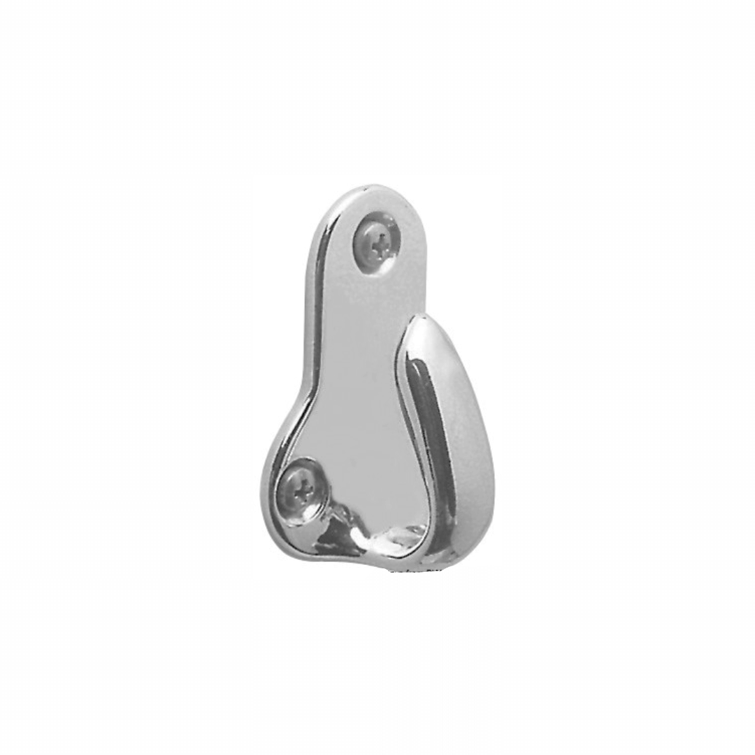 Gancetto in ottone cromato lucido 45x33 mm con viti, forma ergonomica a goccia, colore argento
