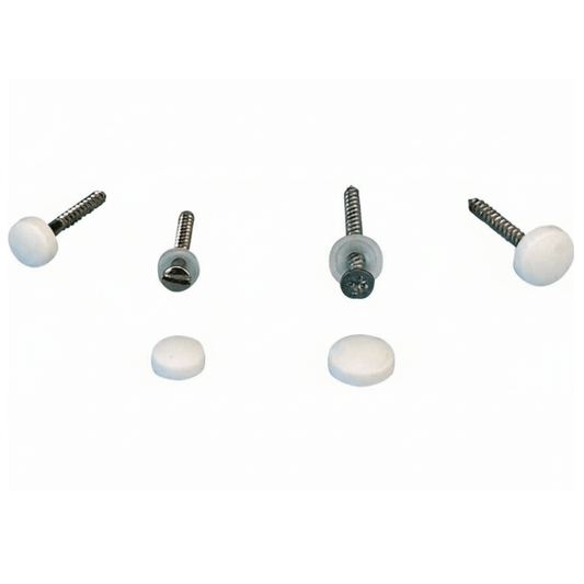 Sottovite bianche Ø 3,5-4,2 mm con viti inox e tappi coprivi bianchi, set 10 pezzi