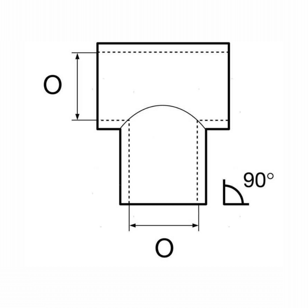 Scheda tecnica Giunto T 90° Acciaio Inox AISI 316 con dimensioni e angolazione
