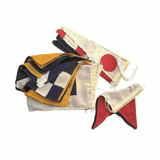 Set bandiere Gran Pavese codice internazionale in nylon, colori rosso blu giallo bianco, varie forme