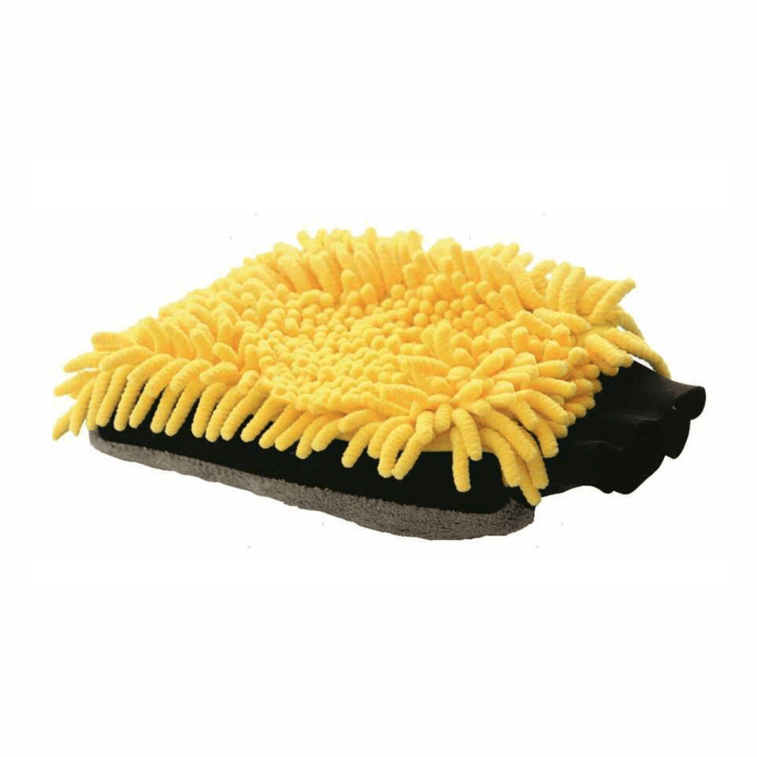 Guanto lavaggio double-face microfibra gialla e grigia con chenille