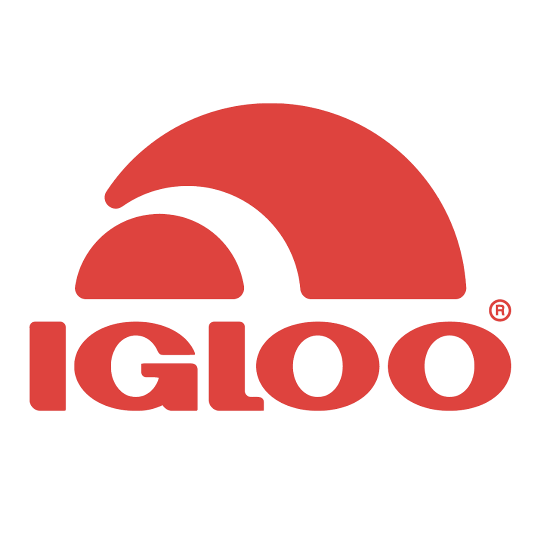 Logo Igloo rosso con simbolo igloo stilizzato, brand americano di ghiacciaie e contenitori termici