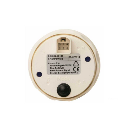Retro bianco strumento nautico tondo con connettore, etichetta specifiche elettriche e pulsante Mode