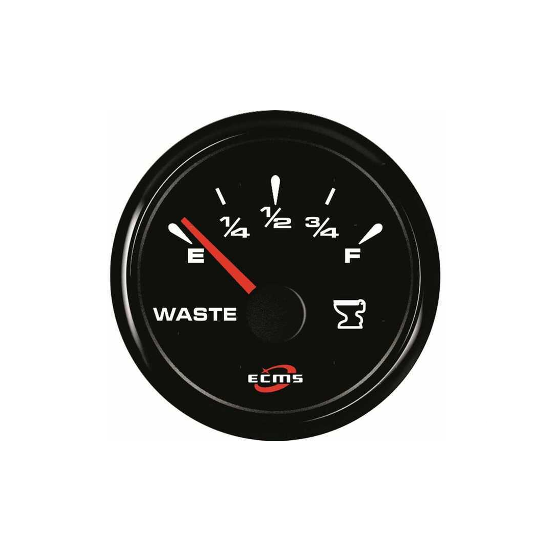 Indicatore livello acque nere ECMS All Black quadrante nero con lancetta rossa, scala E-F