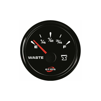Indicatore livello acque nere ECMS All Black quadrante nero con lancetta rossa, scala E-F