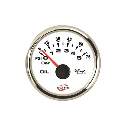 Manometri marini ECMS White Chrome Ø 52mm, Acciaio Inox 316. Strumentazione impermeabile IP67, anti-appannamento e programmabile. olio 0-5