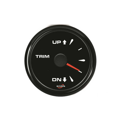 Indicatore trim nautico ECMS All Black quadrante nero con lancetta rossa, scala UP/DN