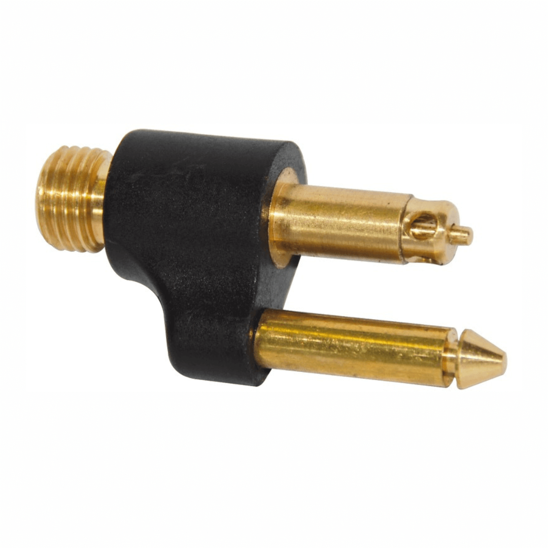 Innesto carburante Mercury/Mariner maschio in ottone dorato e corpo nero, doppio connettore
