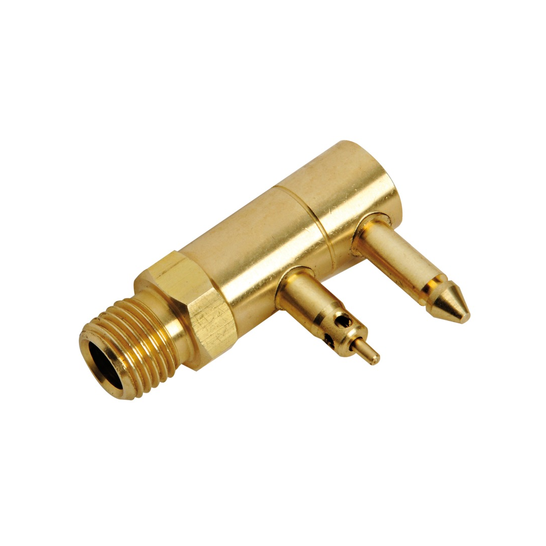 Innesto carburante maschio ottone dorato Johnson/Evinrude con filettatura e doppio terminale laterale