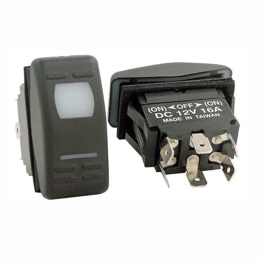 Interruttore impermeabile bipolare ON-OFF-ON nero DC 12V 16A, 6 terminali, con spia LED bianca