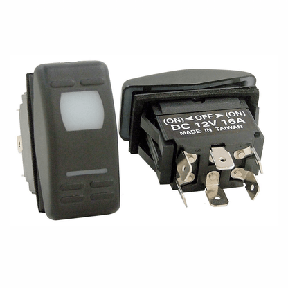 Interruttore a bilanciere impermeabile nero (ON)-OFF-(ON) DC 12V 16A, 6 terminali, con spia LED bianca