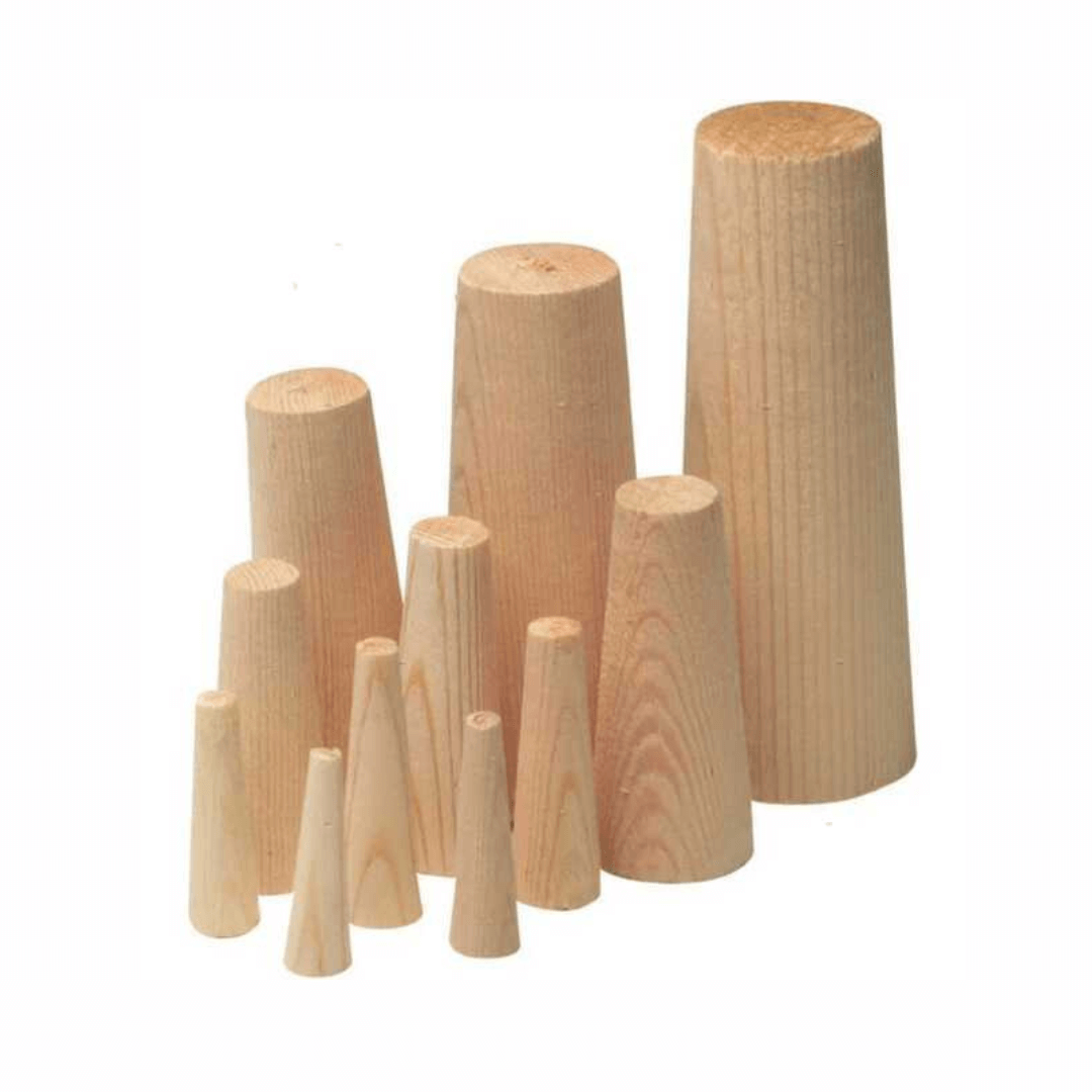 Kit tappi turafalle conici in legno naturale, 10 pezzi in varie misure da 8 a 38 mm