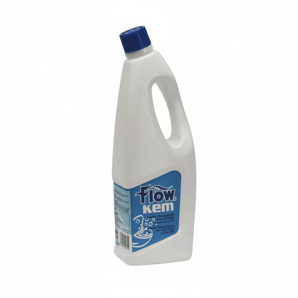 Liquido detergente WC Flow Kem flacone bianco 2L con tappo blu e manico