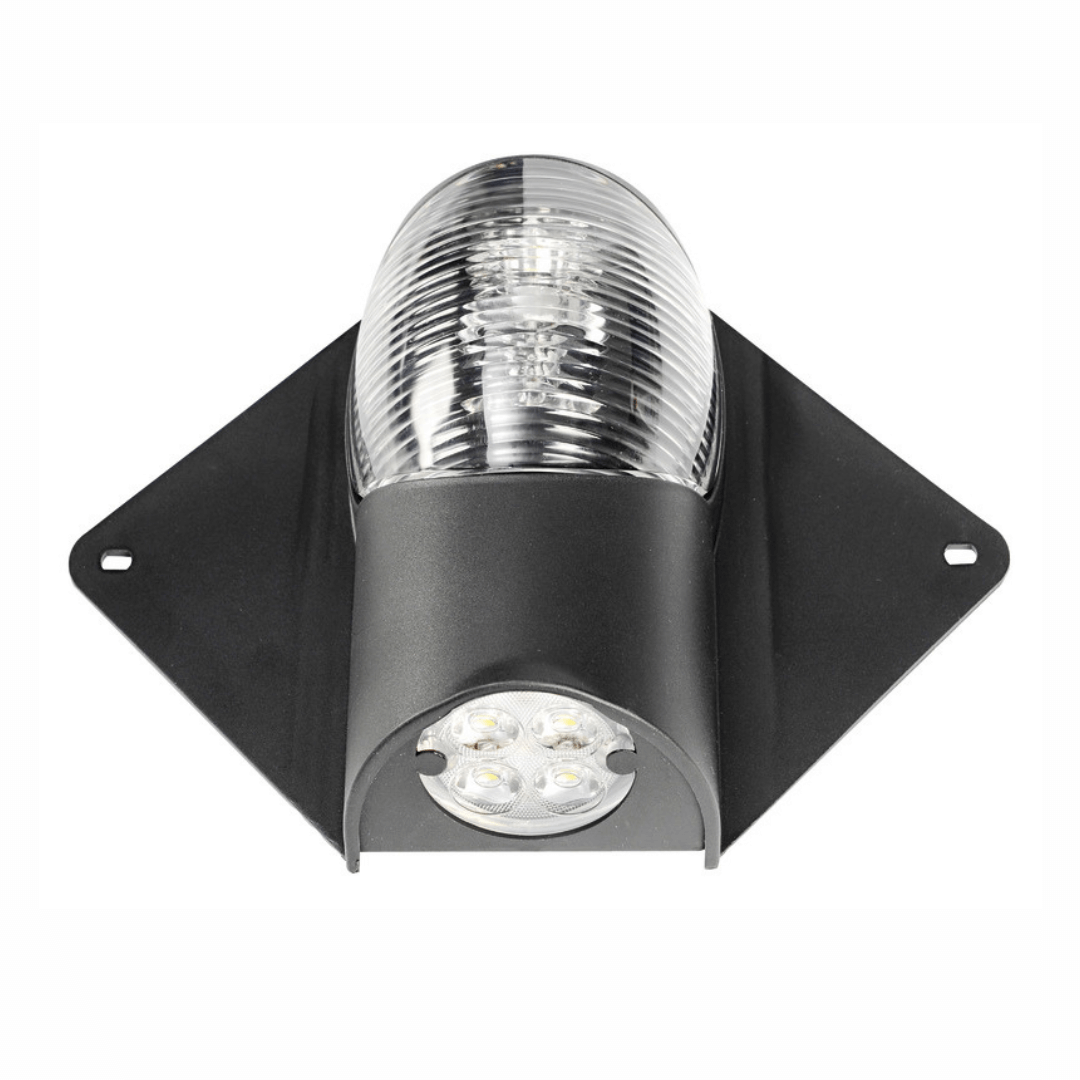 Luce di via LED bianca per albero su base nera quadrata con faro coperta integrato 12/24V