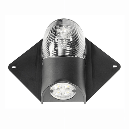 Luce di via LED bianca per albero su base nera quadrata con faro coperta integrato 12/24V