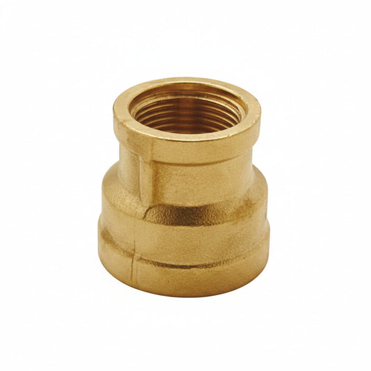 Manicotto ridotto femmina-femmina 3/4"x1/2" in ottone dorato, forma cilindrica rastremata