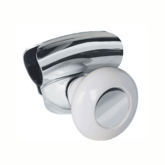 Manopola bianca per volante nautico, forma rotonda con supporto cromato lucido