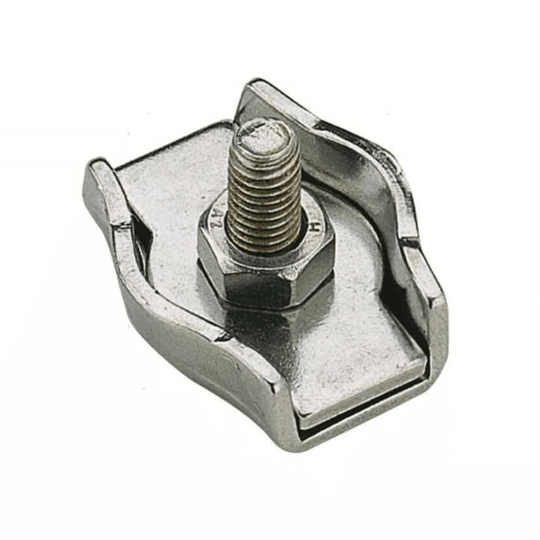 Morsetto piatto in acciaio inox con bullone e dado, per cavo Ø 8 mm, finitura argento lucido