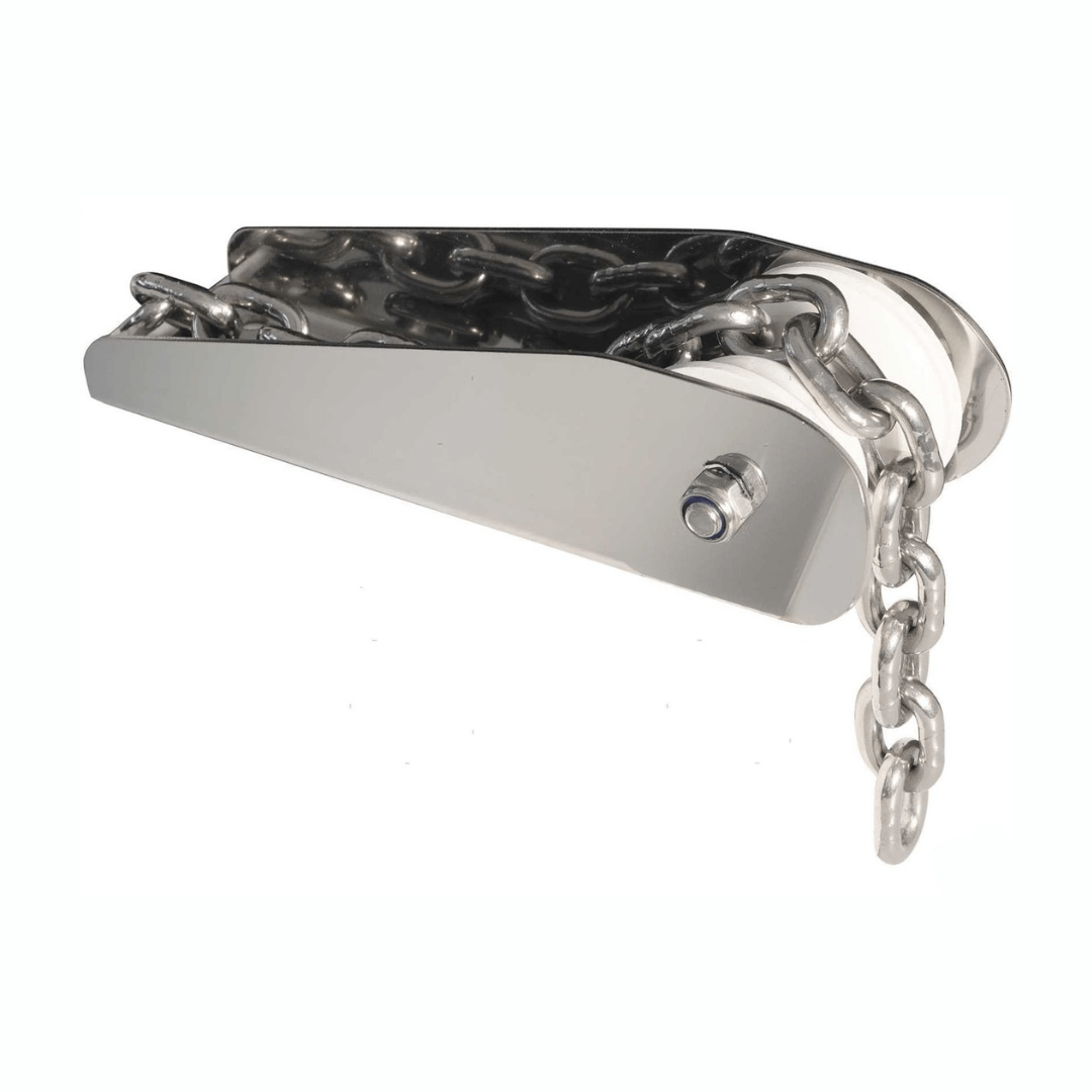 Musone fisso classic inox L 150 mm con catena in acciaio inox lucido, vista laterale