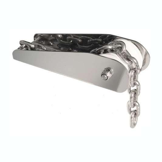 Musone fisso classic in acciaio inox lucido L 250 mm con catena, vista laterale