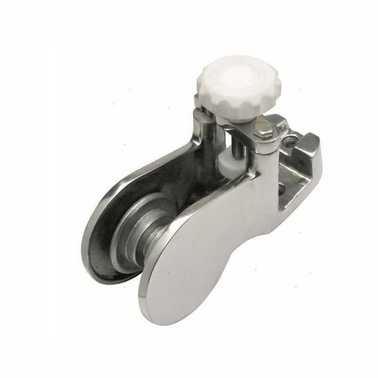 Musone prua in acciaio inox lucidato con rullo e pomello bianco, fusione robusta, L 335 mm