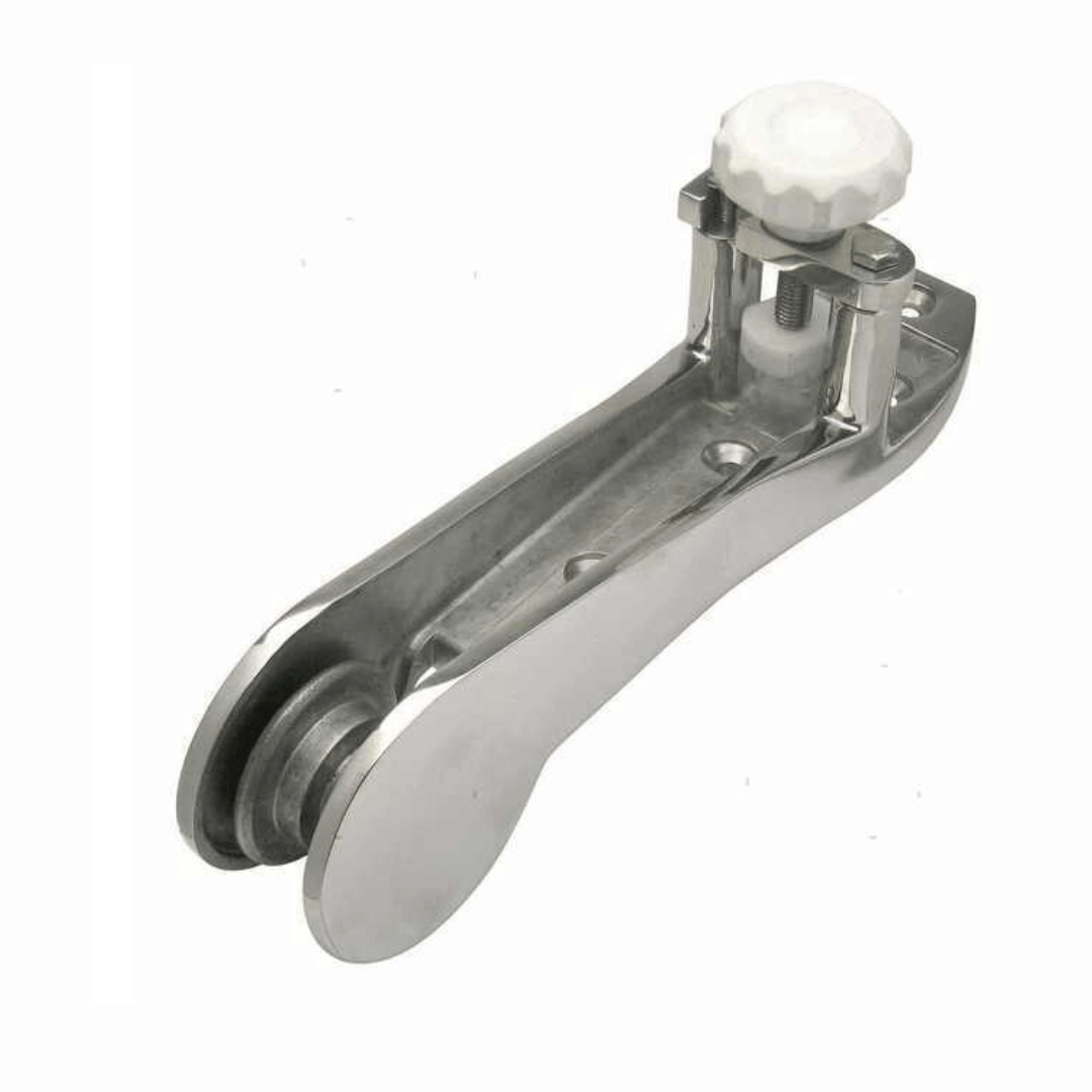 Musone prua L 335 mm fusione acciaio inox lucido con rullo e dado bianco di bloccaggio