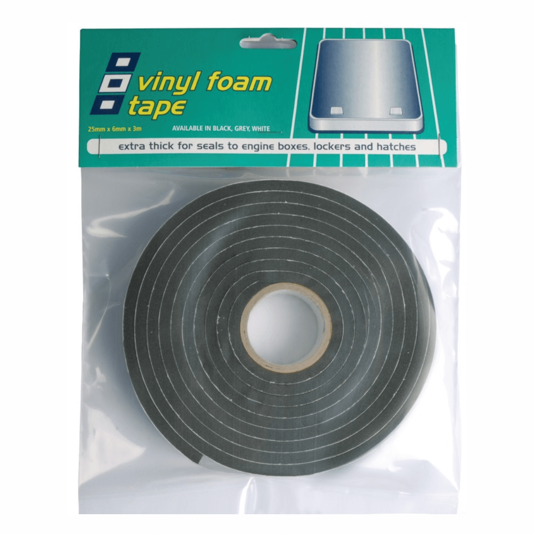 Rotolo nastro adesivo in PVC espanso nero 25x6mm da 3m in confezione trasparente per oblò e passauomo