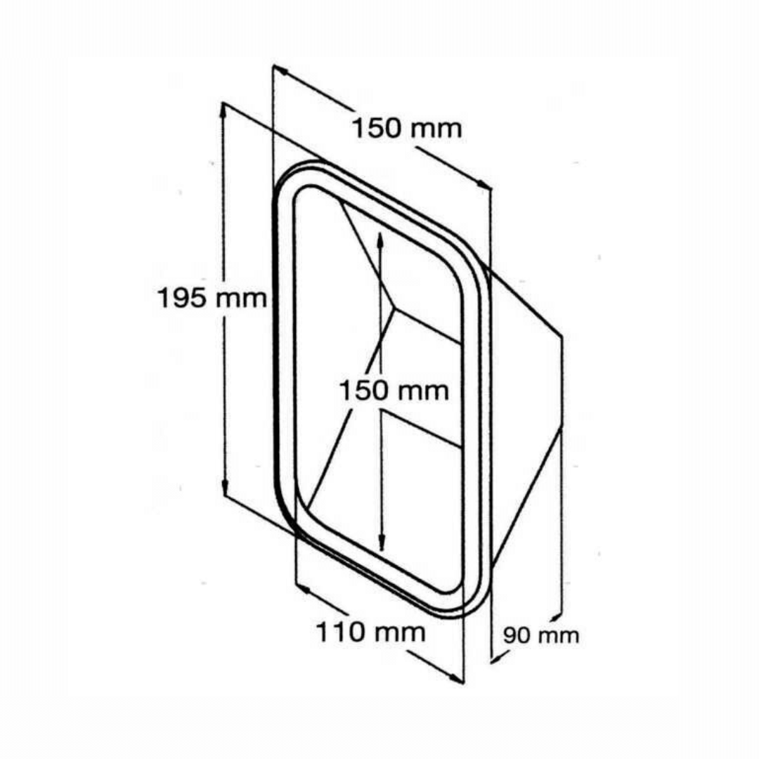 Scheda tecnica nicchia conica a incasso in plastica con dimensioni 150x195mm esterno e 110x150mm interno